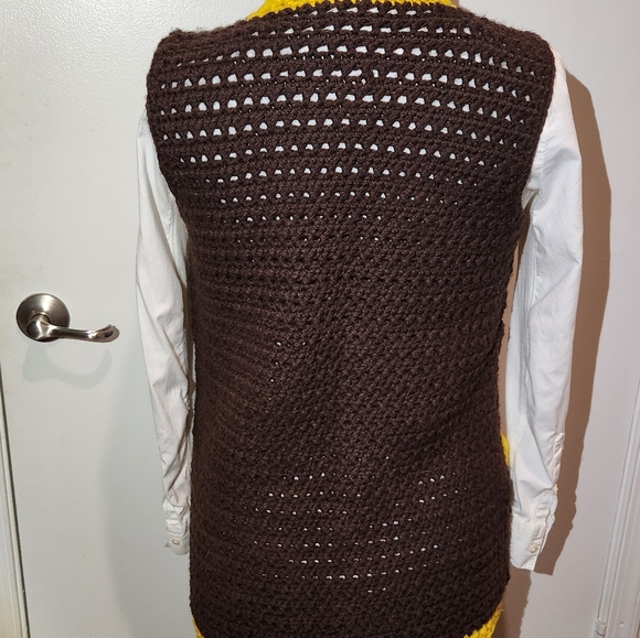 Retro 1970s Crochet Mod Brown and Yellow Vest With Pockets Retro Crochet - Picture 2 of 11